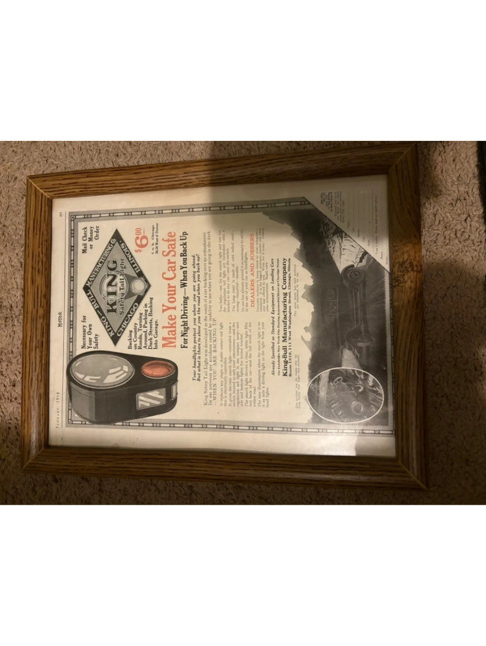 1918 MoToR advertisment ! “king safety taillight” garage gems !